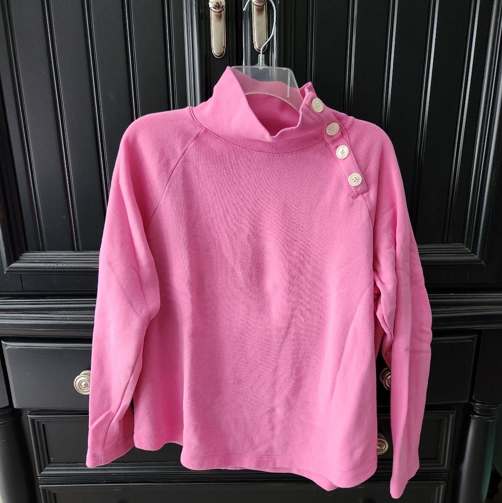 J. Crew Pink Button-Detail Turtleneck Sweatshirt